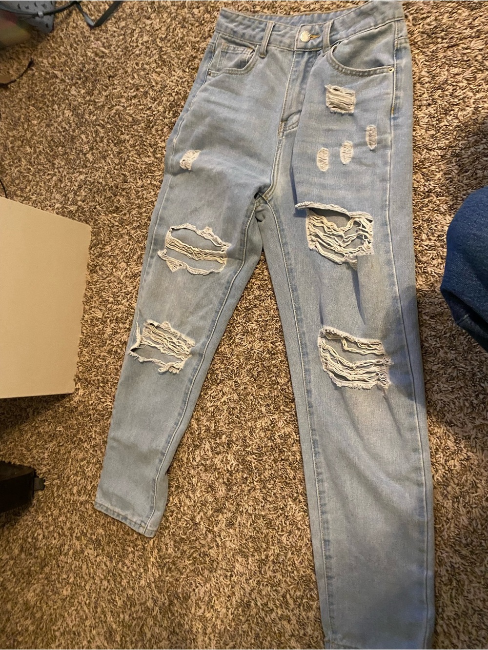 SHEIN Light Blue Distressed Boyfriend Jeans
